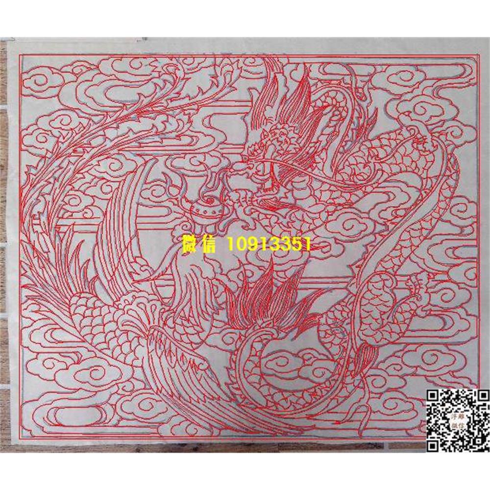 精雕图45龙凤墓碑碑头线雕图线条图单线铣底图_电脑雕刻plt文泰矢量图精雕图浮雕图